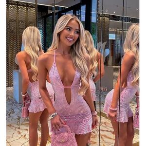 Sorelle UK pink diamanté mini dress